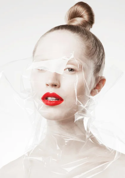 Woman model with red lips — Stock Photo, Image